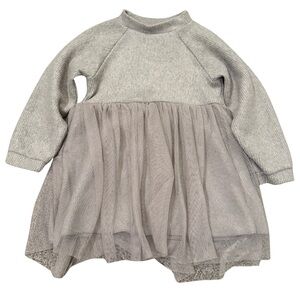 Zara Toddler Girl Sweater Tulle Dress, Size 3 Years, Grey Purple Long Sleeve